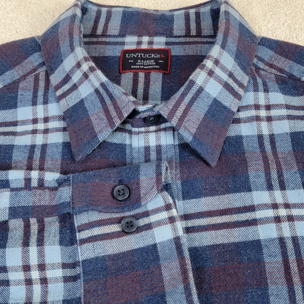 UNTUCKit Men's XL Blue Plaid Barrington Flannel Cotton Button Down Shirt‎